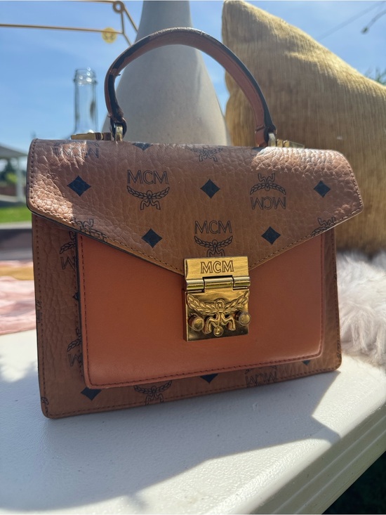 MCM Accessories - MCM Tan Visetos Top Handle Satchel with Gold Hardware (no strap).